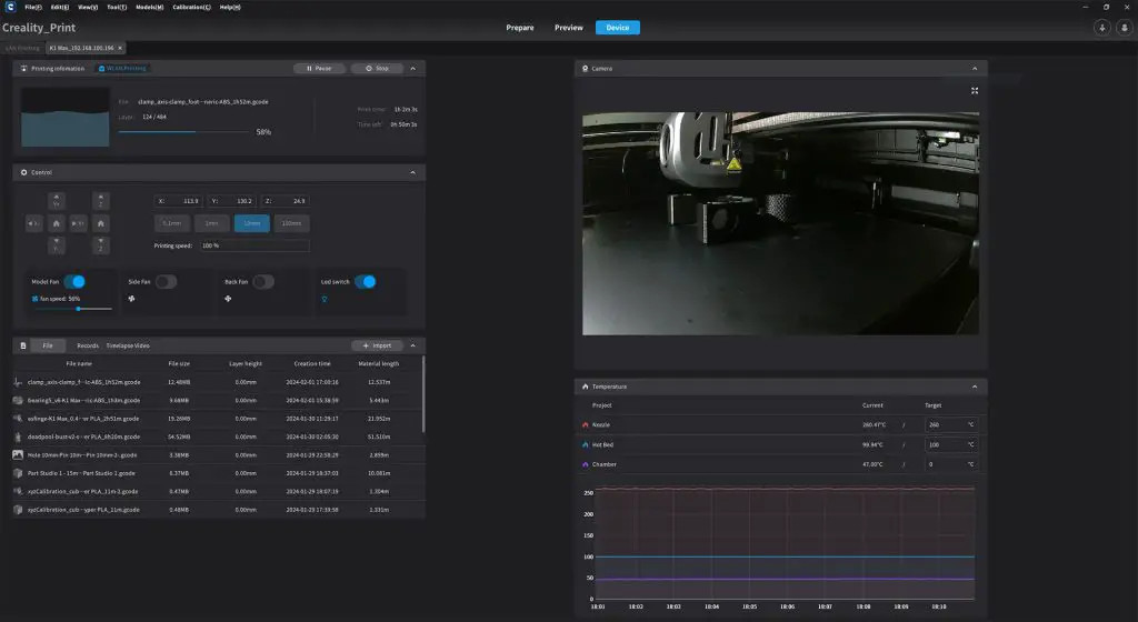 Creality Print Slicer - Monitoring the print with the K1 Max camera