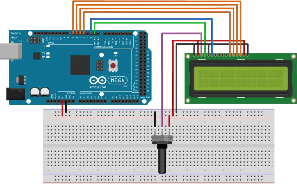 Arduino LCD Tutorial Circuit Schematic