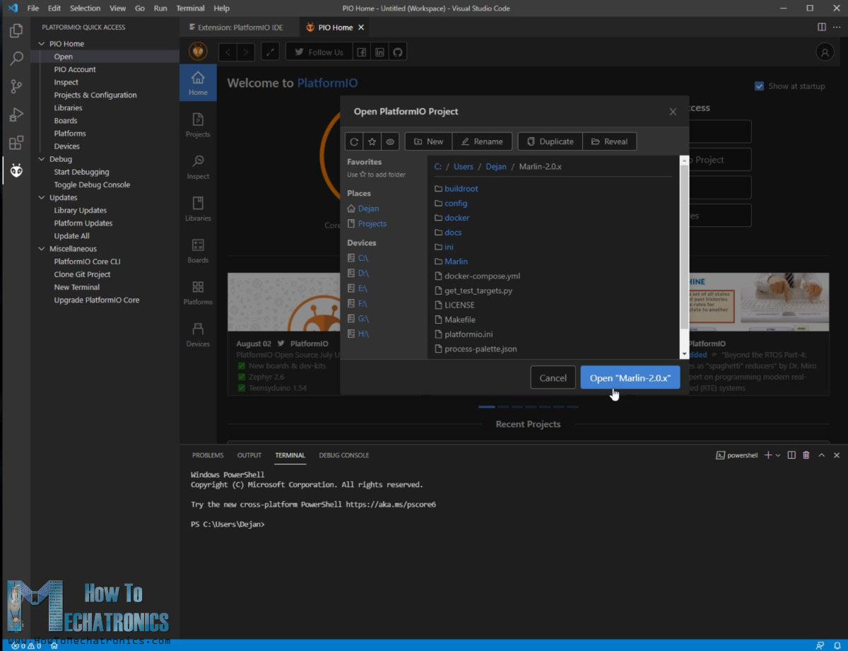 Open Marlin Firmware with PlatformIO
