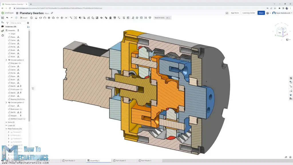 Planetary gearbox cutaway - section view of the internal parts