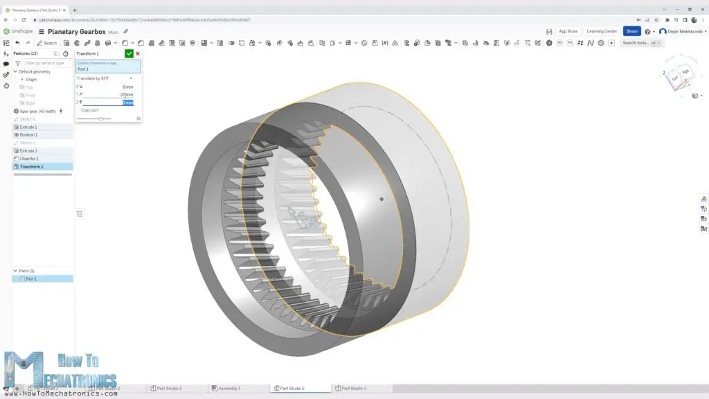 Using the transform function in Onshape for copying parts